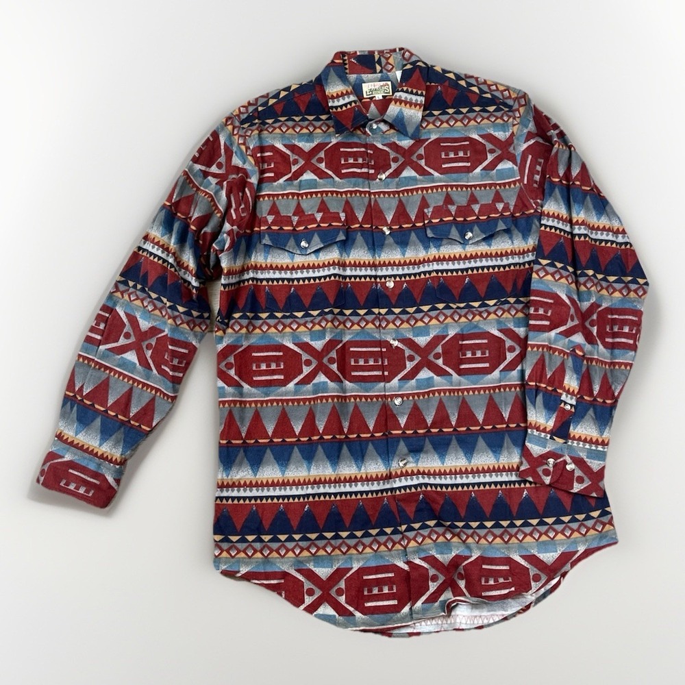 Vintage Express Riders Shirt Sz L Western Southwestern Soft Fleece L/S Button Up